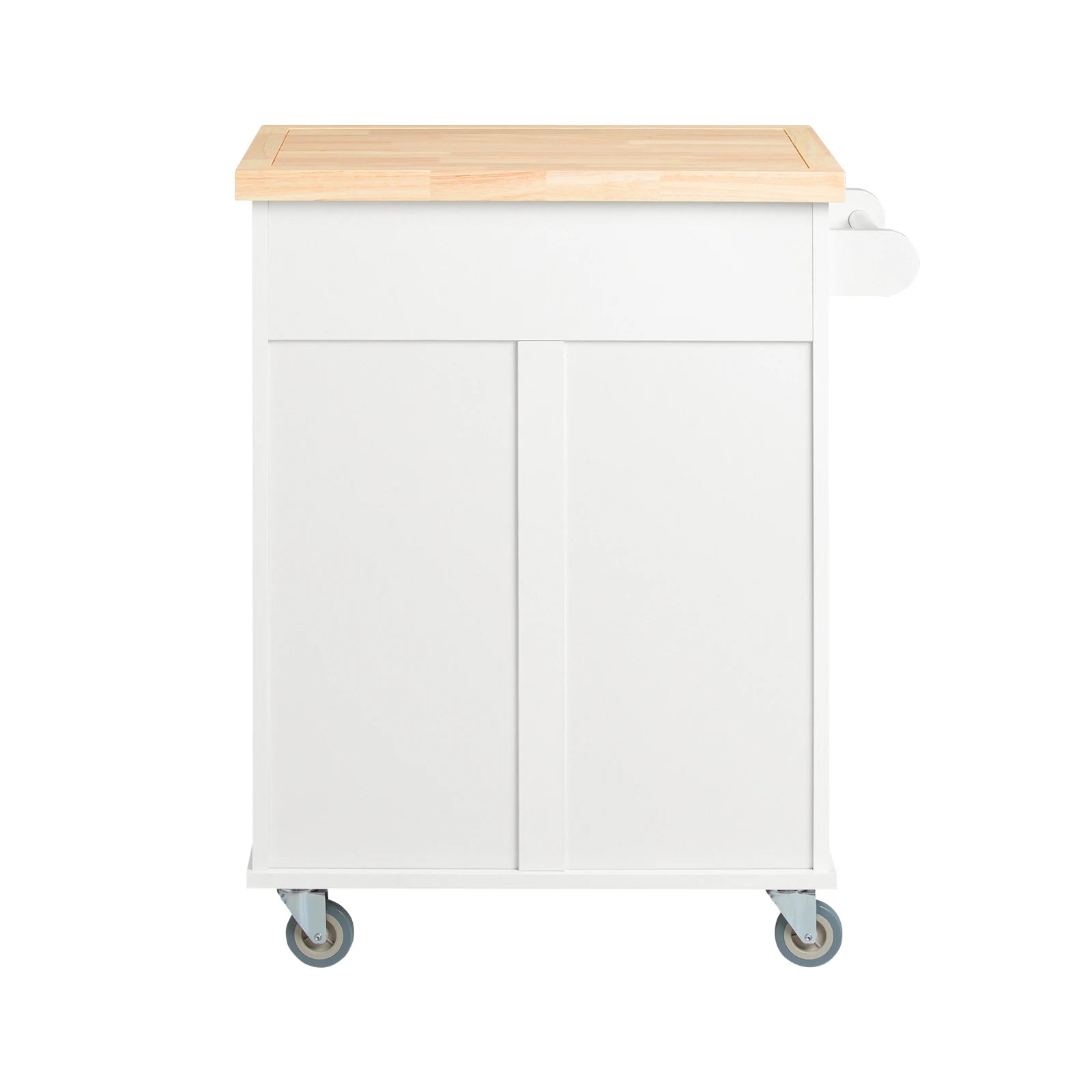 Keukentrolley – Serveertrolley – Werktafel – Keukenwagen – Opbergtrolley – Wit-Naturel – Rubberen Houten Werkblad – Verstelbare Opslagruimte - QUORE