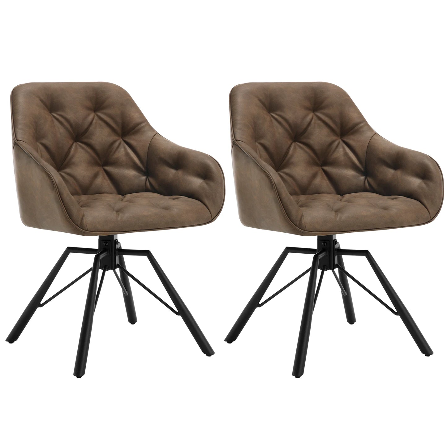 Draaibare Eetkamerstoelen – Set van 2 - Eetstoel – Bureaustoel – Leesstoel – Comfortstoel – Ergonomisch Design – 360° Draaibaar - Leer - Bruin