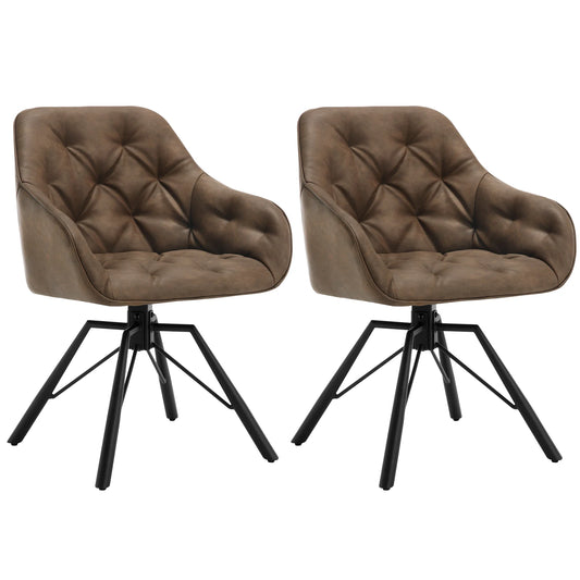 Draaibare Eetkamerstoelen – Set van 2 - Eetstoel – Bureaustoel – Leesstoel – Comfortstoel – Ergonomisch Design – 360° Draaibaar - Leer - Bruin