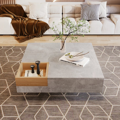 Salontafel – Koffietafel – Sofa Tafel – Bijzettafeltje – Woonkamertafel – Betonlook Tafelblad – Verwijderbare Opbergbox – 72x72x30 cm – Modern Minimalistisch Design