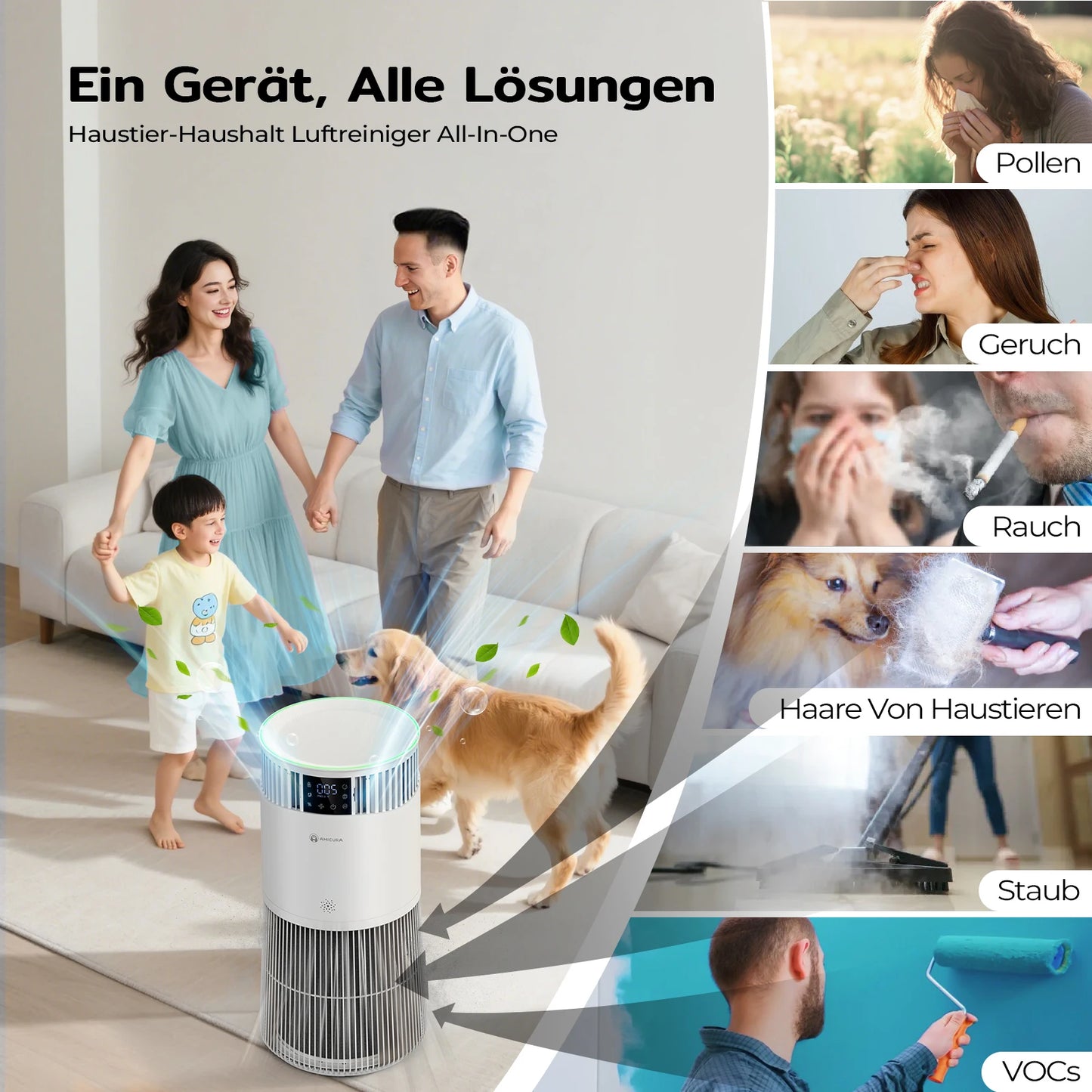 Luchtreiniger – Luchtzuiveraar – Air Purifier – Huisdier Allergie – H13 HEPA Filter – 843 m³/uur – 57 dB - Actief Koolfilter