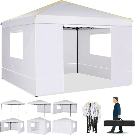 Opvouwbare Luifeltent – Tuin Tent – Partytent – Schaduwdoek – 3x3 Meter – Waterdicht Oxford Doek – Verstelbare Zijwanden - Wit - QUORE