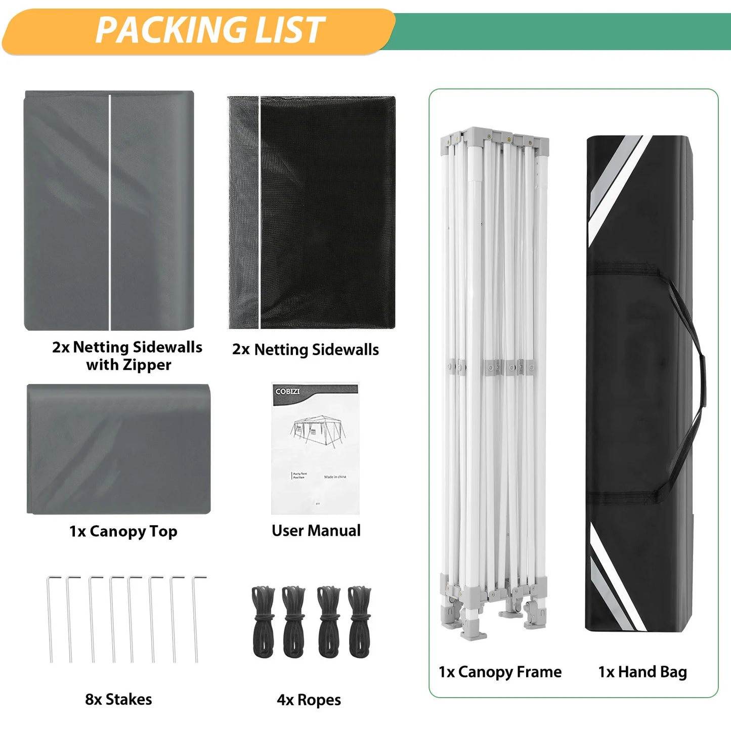 Tuinpaviljoen - Tuintent Opvouwbaar – Partytent – Campingtent – Verandatent – Insectenbeschermd – Waterdicht 420D Oxford – Verstelbare Hoogte - 3 x 4.5 m - Grijs
