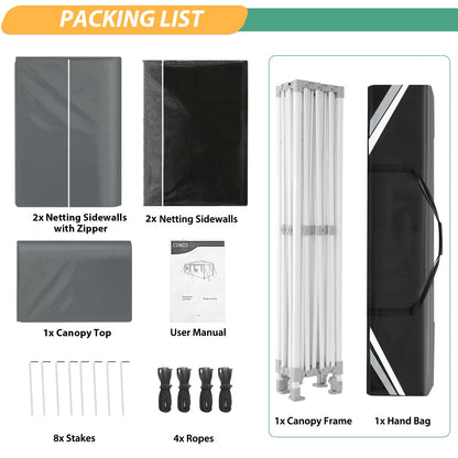 Tuinpaviljoen - Tuintent Opvouwbaar – Partytent – Campingtent – Verandatent – Insectenbeschermd – Waterdicht 420D Oxford – Verstelbare Hoogte - 3 x 4.5 m - Grijs