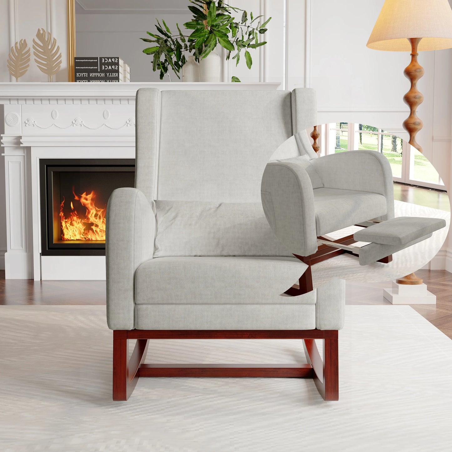 Schommelstoel – Relaxstoel – Loungestoel – Schommelfauteuil – Draaifauteuil – Lichtgrijs – Verstelbare Voetsteun – Zacht Velvet
