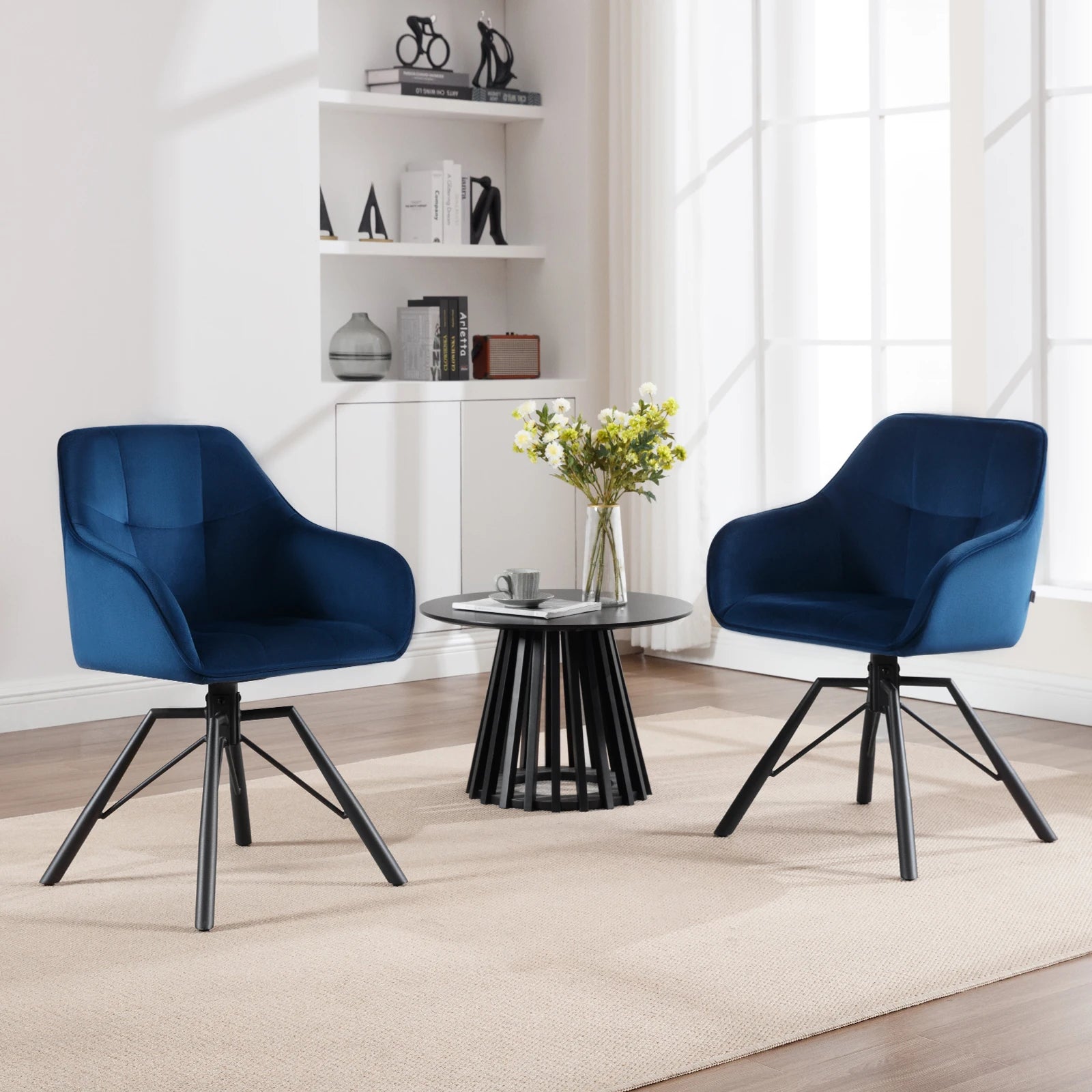 Draaibare Eetkamerstoel – Set van 2 - Eetkamerstoel – Stoel – Draaistoel – Comfortabel – Velvet Bekleding – 360° Draaibare Zitting - Fluweel - Blauw - QUORE