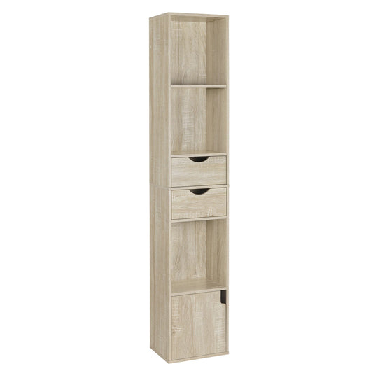 Boekenkasten - Boekenplank - Wandplank - Boekenrek - Opbergrek Organizer - 30x158x24cm - met Lade Deur - voor Woonkamer Decor - Licht Eiken - QUORE