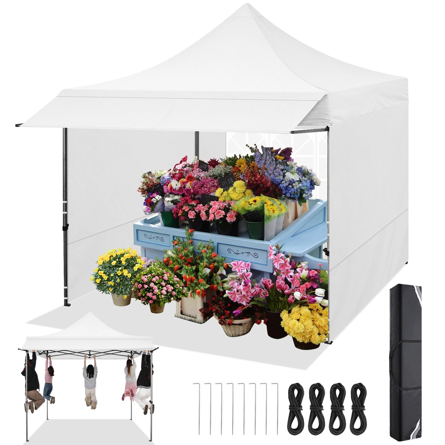 Partytent – Pop-Up Gazebo – Tent – Partyscherm – Waterdicht – 3x3 Meter – Verstelbaar Frame - Wit - QUORE