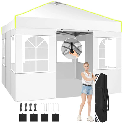 Partytent – Opzetbare Tent – Vouwtent – 3x3 Meter Partytent – Waterbestendig Oxford Doek – Verstelbare Hoogte - Wit - QUORE