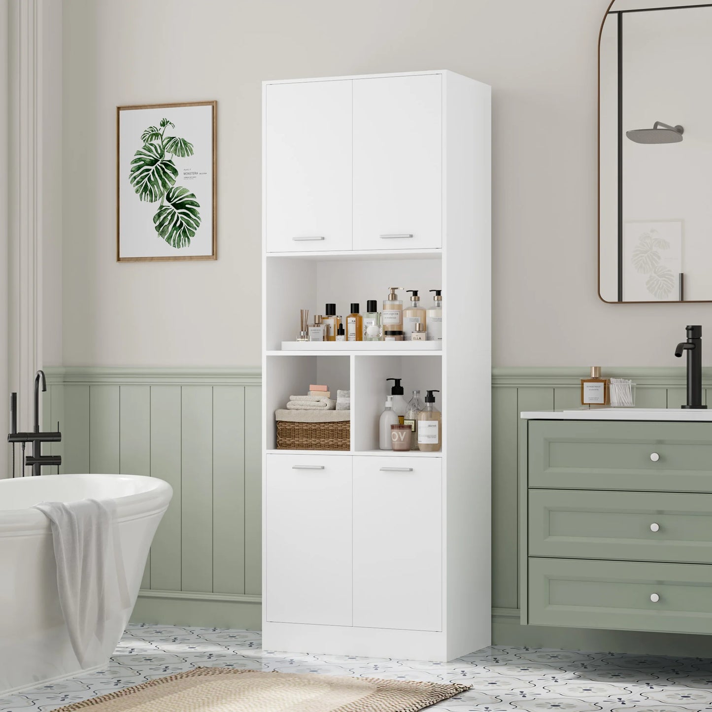 Opbergkast - Kast - Hoge Kasten - Opbergkasten - Stellingkasten - 180.5 x 60 x 40 cm - Opbergrek - Met Deuren en Open Planken - Geschikt voor Badkamer, Woonkamer, Keuken - Eiken