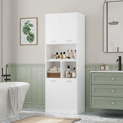 Opbergkast - Kast - Hoge Kasten - Opbergkasten - Stellingkasten - 180.5 x 60 x 40 cm - Opbergrek - Met Deuren en Open Planken - Geschikt voor Badkamer, Woonkamer, Keuken - Eiken