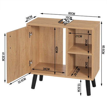 Wastafelmeubel 60x30x60,5 cm – Badkamerkast Onder Wastafel met Uitsparing – Licht Eiken met Zwarte Details – Wastafel Onderkast – Modern & Ruimtebesparend Design