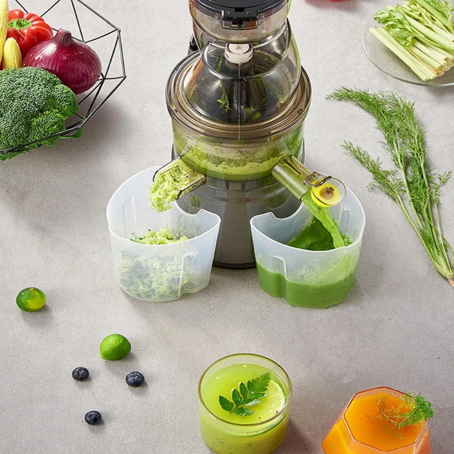 Slowjuicer - Sapcentrifuge - Cold Press Juicer - 800W - 12000RPM - Grote Vulopening - 50 dB - Masticating Juicer - Voor Groenten en Fruit - QUORE