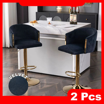 Barstoelen – Barkrukken – Stoelen Voor Bar – Keukenstoelen – Verstelbare Hoogte – Velvet Bekleding – Metalen Voet
