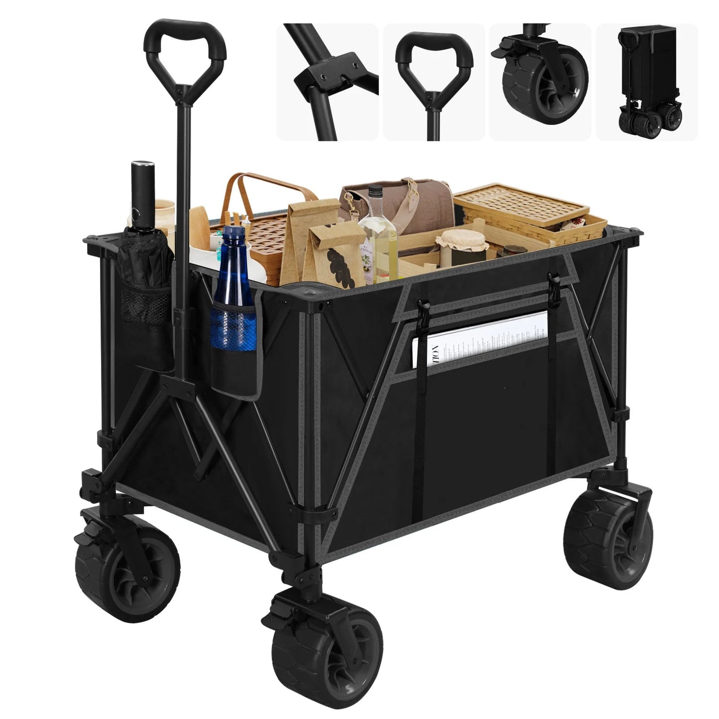 Bolderkar - Handkar - Bolderkar Opvouwbaar - Bolderwagen - 240L - met Remmen - Transportkar voor Alle Terreinen - Bolderkarren - Voor Strand, Kamperen, Picknick, Tuin, Winkelen – Blauw