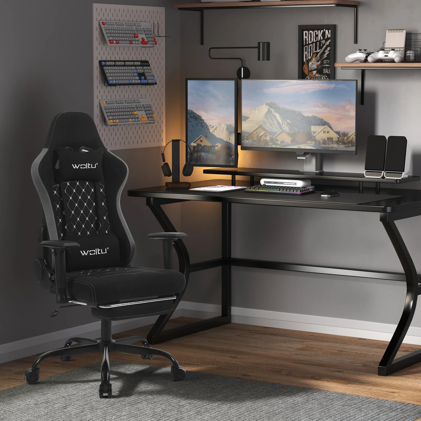 Ergonomische Gamingstoel – Bureaustoel – Computerstoel – Game Chair – Office Chair – Massagefunctie – Verstelbare Rugleuning 90-155° - Zwart-Grijs