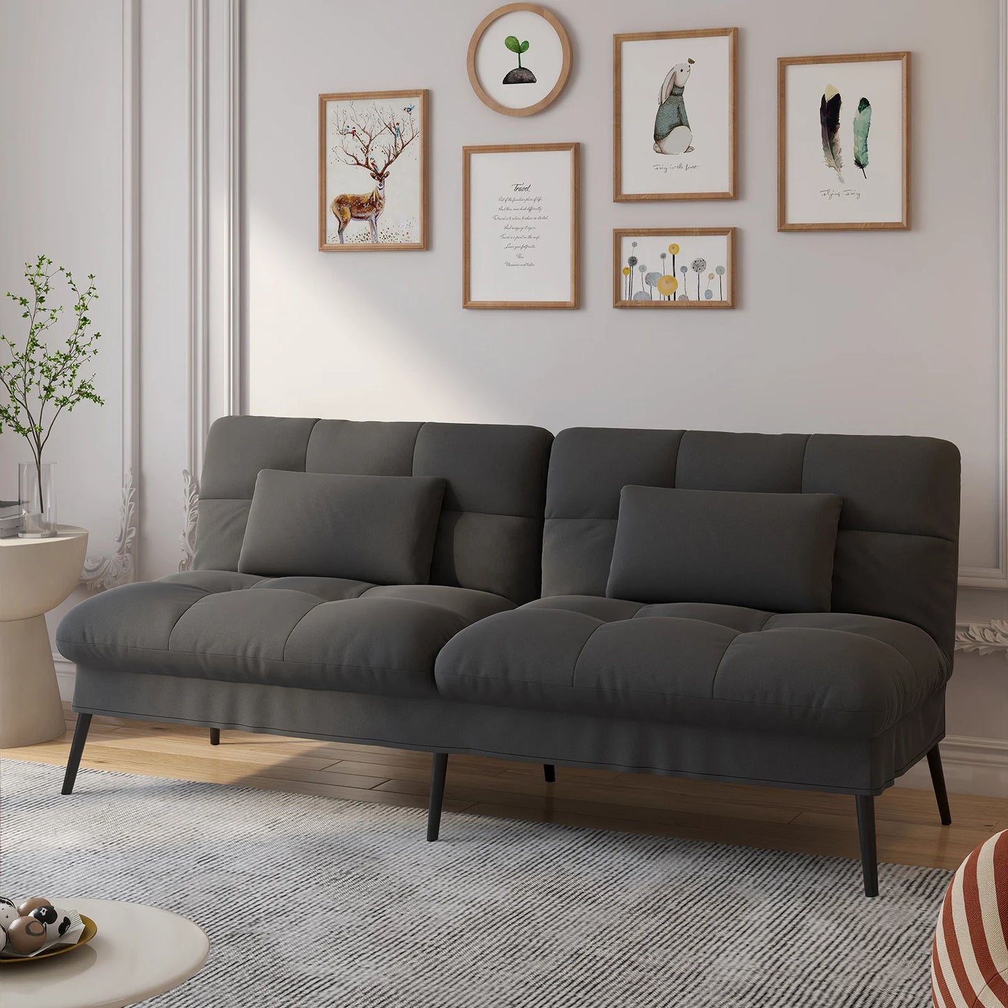 Hoekbank Met Slaapfunctie – 3-Zitsbank – Slaapbank – Loungebank – Verstelbare Rugleuning – Katoenen Fluweel – Metalen Frame - Zwart