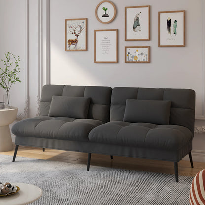 Hoekbank Met Slaapfunctie – 3-Zitsbank – Slaapbank – Loungebank – Verstelbare Rugleuning – Katoenen Fluweel – Metalen Frame - Zwart