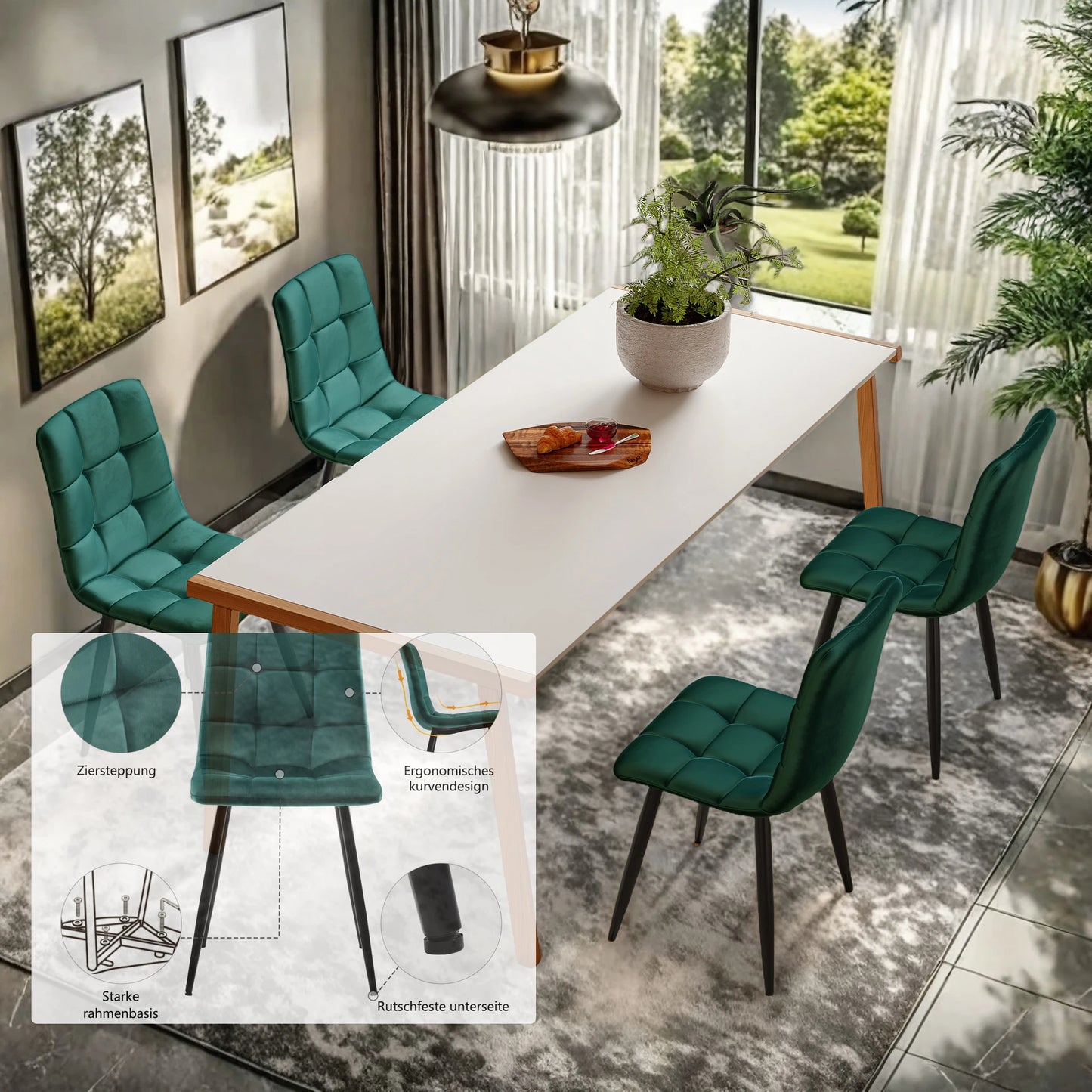 Scandinavian Backrest Kitchen Chair 4 Pece/Set Velvet Dining Room chair Upholstered Seat Makeup chair for Restaurant
