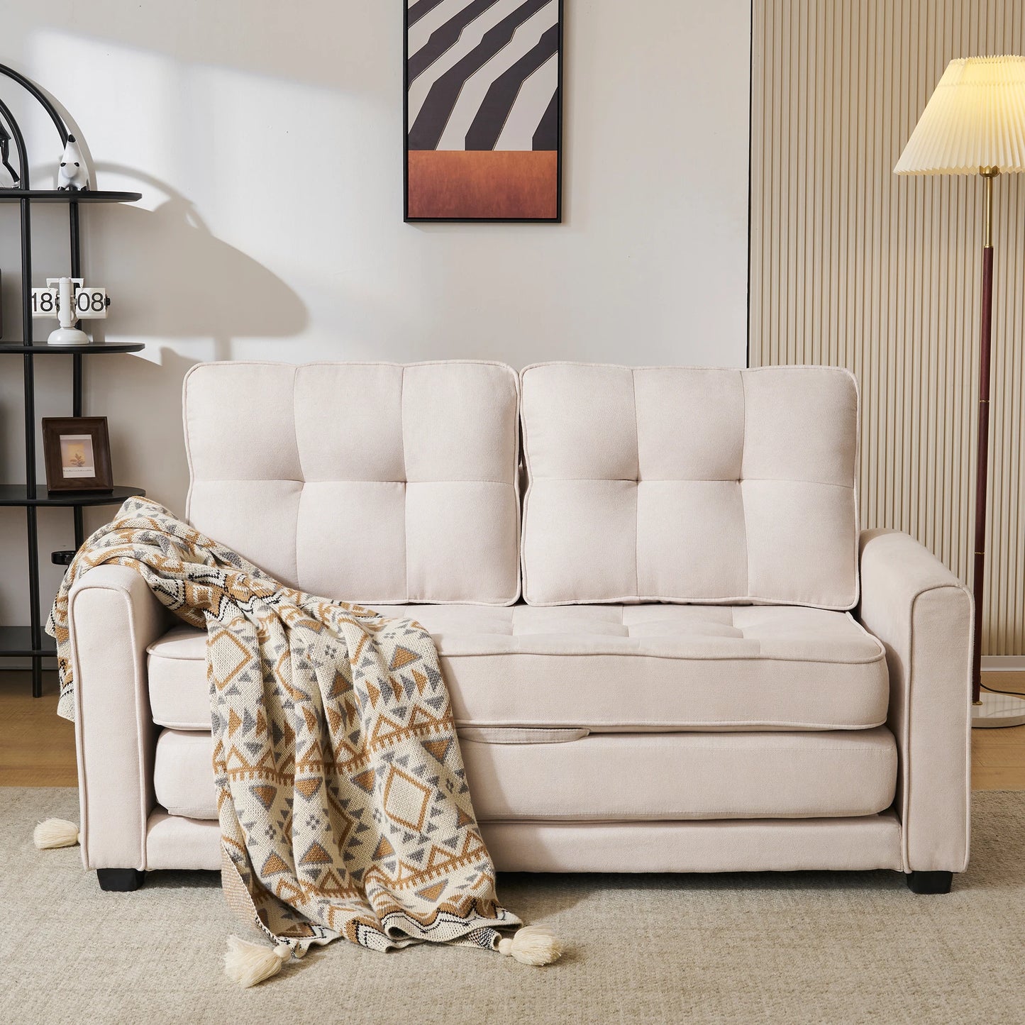 2-Persoons Slaapbank – Bankbed – Logeerbed – Slaapbank Met Opbergruimte – Ademend Katoen – 150 Kg Draagkracht - Beige