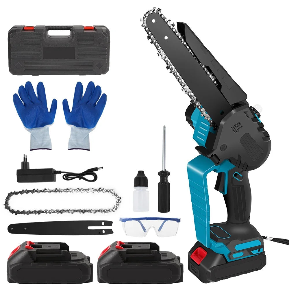 Mini Kettingzaag - Snoeizaag - Handzaag - Kettingzaag - 8 Inch - Draagbaar - Draadloos - 2000W - voor Tuin - Houtbewerking - 2 Accu’s