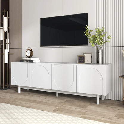 Tv-Meubel – TV Kast – Tv Meubel Modern – Woonkamermeubel – Zonder Handgrepen – Verstelbare Planken – Houten Potten - 175 x 38 x 56 cm - Wit