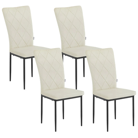 Stoel - Eetkamerstoelen - Set van 4 Fluweel Eetkamerstoelen - Ergonomisch - Metalen Poten - Hoge Rugleuning - Comfortabel & Stabiel – Voor Keuken - Eetkamer - 42x94.5x 59cm - Crème Fluweel