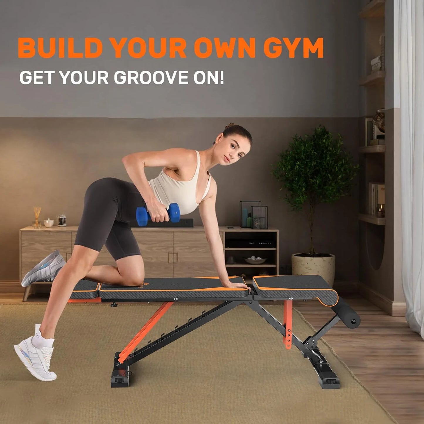 Halterbank - met Weerstandsbanden - Theffen - Sit-ups - Verstelbare - Full-Body Oefeningen - Thuisfitnessruimte - Zwart Oranje - QUORE