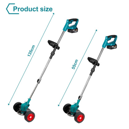 Accu Grastrimmer - Grasmaaier - Bosmaaier - Opvouwbaar - Verstelbaar - met Wielen - Maaiaccessoires - 2x Batterij - 1500W - 12000 RPM - 3 Soorten Messen - 125mm Snijbreedte - 15000mAh - Turkoois