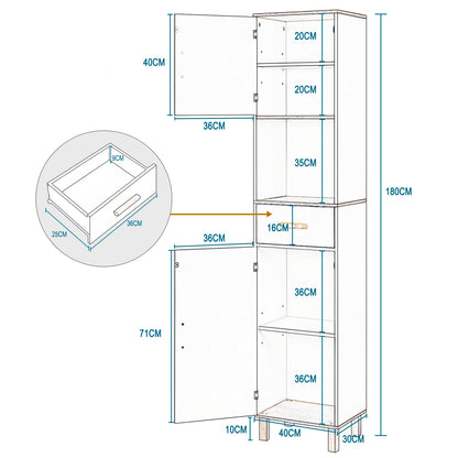 Badkamermeubel - Badkamerkast - Wastafelonderkasten - Wastafelmeubel - 39x179x30cm - 5 vakken 1 lade - Hoekplank Opbergrek - Wit