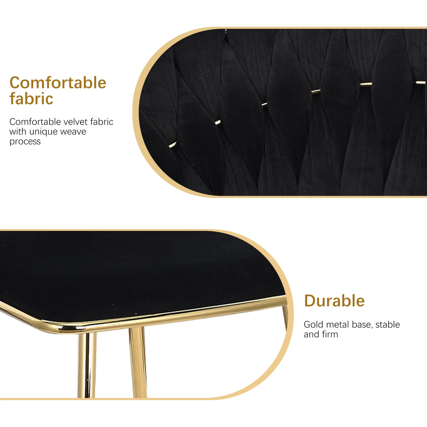 Eetkamerstoelen - Eetstoelen - Keukenstoelen - Set van 2 - Moderne Vergulde Technologie - Hoogwaardige Interieurdecoratie - met Metalen Poten - Fluwelen Zitje - Voor Woonkamers - Eetgedeelte - 52 x 43.5 x 75 cm - Zwart