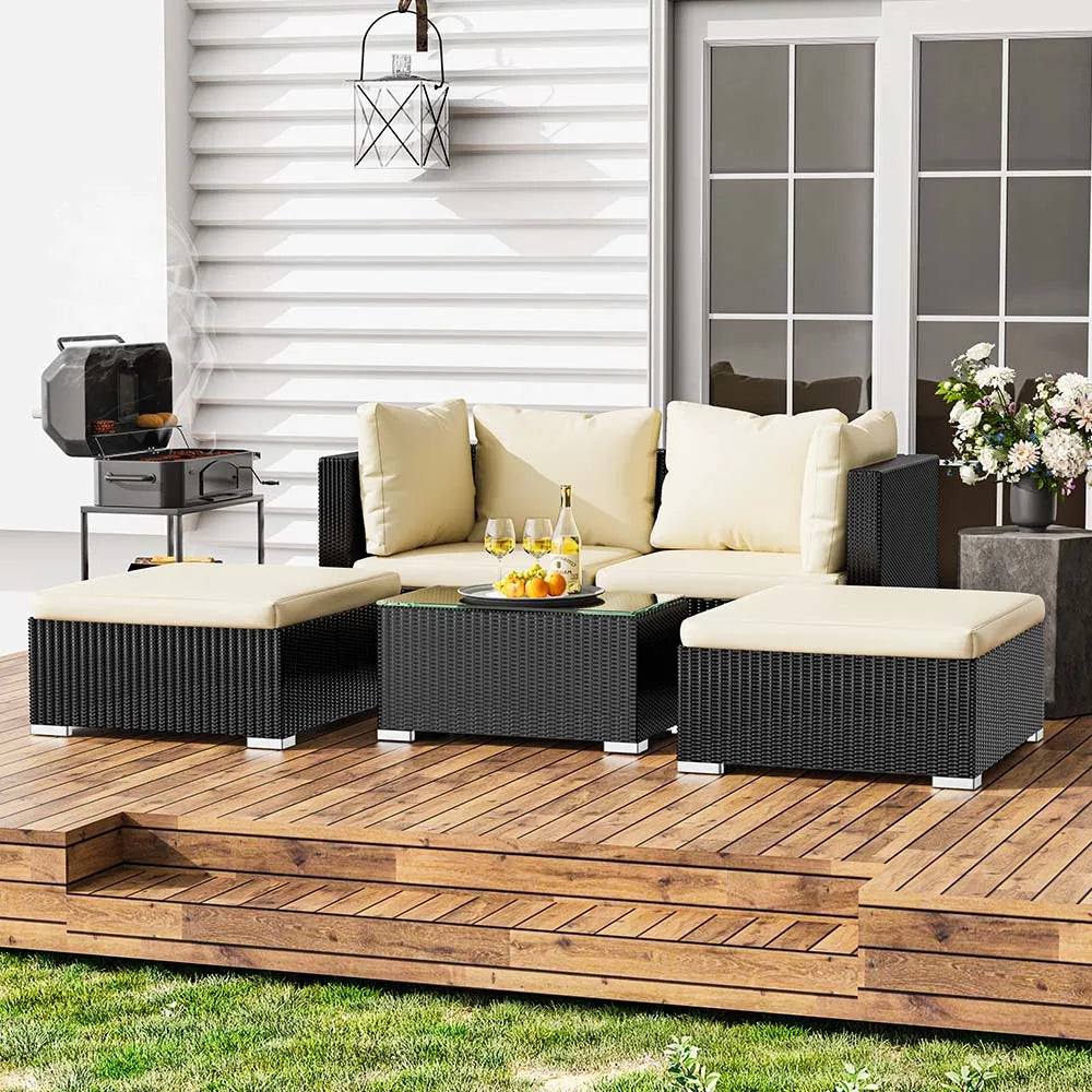 Tuinmeubelset – Loungeset – Rattan Set – Tuinbank – Weerbestendig – 6 Cm Kussens – Gehard Glas - QUORE