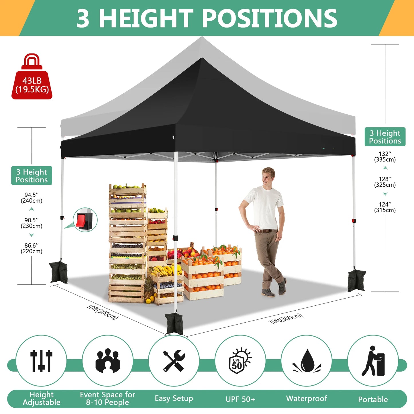 Partytent – Tent – Overkapping – Vouwtent – Paviljoen – 3x3 Meter – Waterdicht Oxford – UPF 50+ Bescherming - Zwart