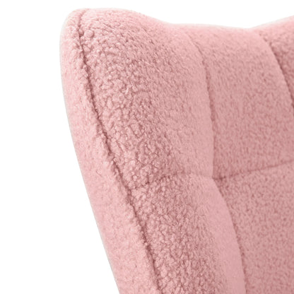 Schommelstoel – Schommelstoel Met Armleuningen – Schommelstoel Voor Woonkamer – Fauteuil – Schommelzetel – Roze Teddy Fleece – Massief Houten Frame Met Hoog Draagvermogen