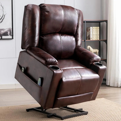 Elektrische Relaxfauteuil – Relaxstoel – Sta Op Stoel – Verstelbare Fauteuil – Massagefunctie – Kunstleer Bekleding – Draagvermogen 150 Kg - Bruin