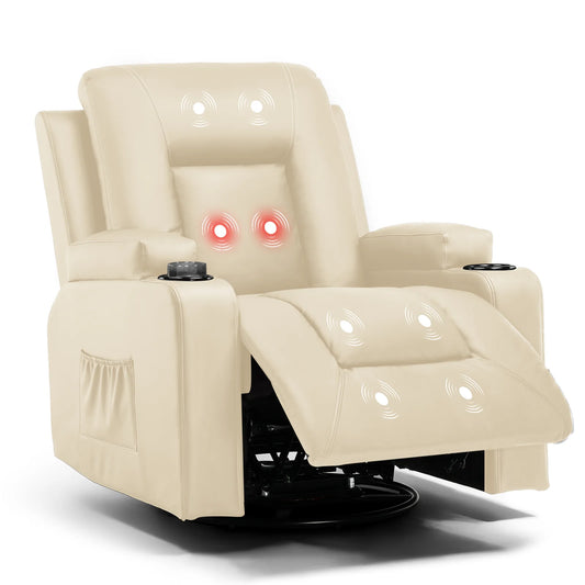 Relaxfauteuil met Ligfunctie - Fauteuil - Relaxstoel - Massagestoel - 360° Draaibaar – Relaxzetel - Dikke Rugleuning & Armleuningen – Wit