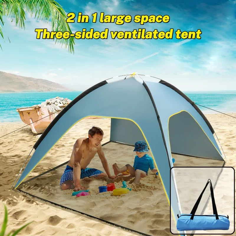 Strandtent 3-4 Personen – Pop-up Tent met Zon- en Regenbescherming – Snelle Openingsconstructie – Opvouwbare Tent voor Strand & Tuin – 210x210x130 cm – Blauw