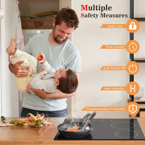 Inductie kookplaat - Induction Hob - Induction Cook Top - Inductie Fornuis - Elektrische Brander - 4 branders - met stekker - Touch Control - Timer Safety Lock - 3500W - Zwart