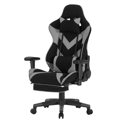 Gaming Stoel - Bureau – Racing - Ergonomische - Verstelbare - met Voetsteun - 155° Ligstand - Nekkussen - Lenden - Kunstleer – 360° Draaibare Wielen - Tot 136 kg Draagvermogen -  Rode Stof