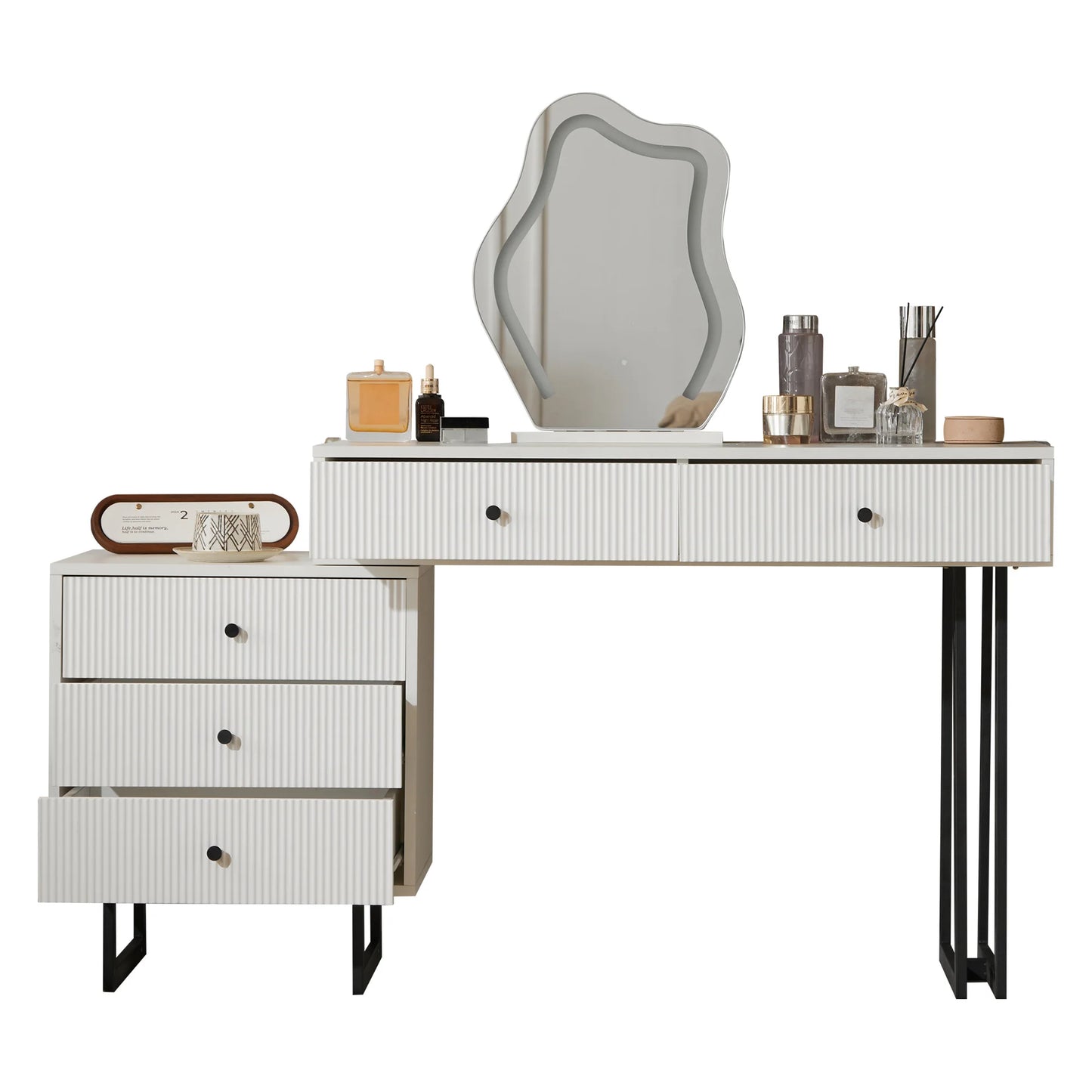 Kaptafel – Make-Up Tafel – Make-Upkast – Schoonheidstafel – Meubel – 3-Kleuren LED-Verlichting – Vijf Lades