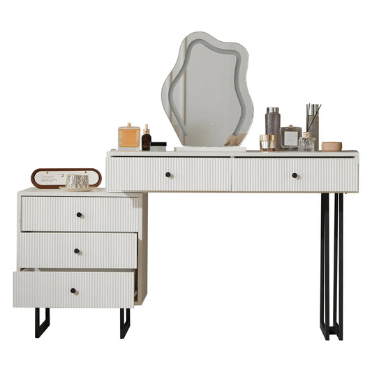 Kaptafel – Make-Up Tafel – Make-Upkast – Schoonheidstafel – Meubel – 3-Kleuren LED-Verlichting – Vijf Lades
