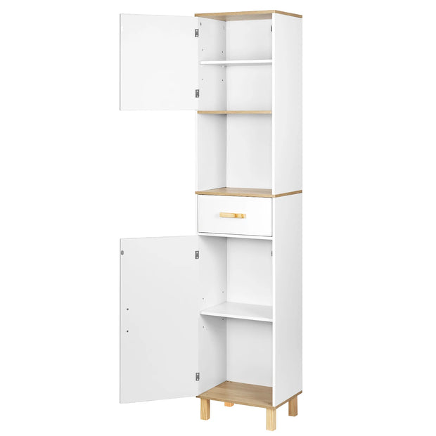 Badkamermeubel - Badkamerkast - Wastafelonderkasten - Wastafelmeubel - 39x179x30cm - 5 vakken 1 lade - Hoekplank Opbergrek - Wit