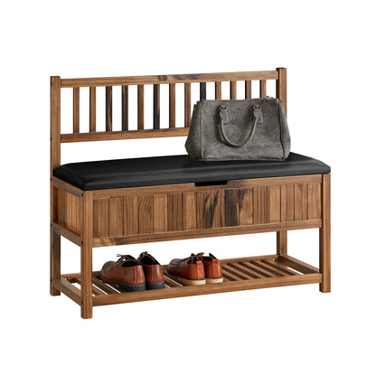 Schoenenbank – Schoenenkast – Opbergbank – Halbank – Zitbank – Koffie Kleur – Grenenhout – Zithoogte 41 cm – Draagvermogen 227 kg - QUORE