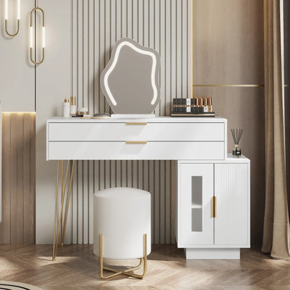 Make-uptafel – Kaptafel – Kosmetische tafel – Make-up dressing – Witte dressing table – LED-spiegel met 3 lichtstanden – Grote lades en flexibel ontwerp