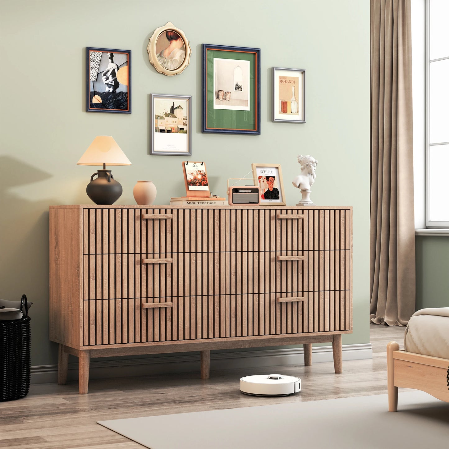 Witte Ladekast – Ladekasten – Dressoir – Kastenmeubel – Opbergkast – 6 Lades – Duurzaam Spaanplaat Met Houten Poten – Anti-Kantelbeveiliging