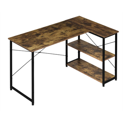 Bureau - Game Bureau - Hoekbureau - Gaming Bureau - 120x72.5x72cm - L-Vormig Bureau - Hoektafel met Omkeerbare Planken en Opbergruimte - voor Woonkamer, Slaapkamer, Studie - Vintage Bruin