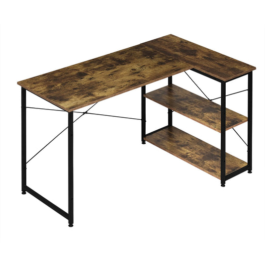 Bureau - Game Bureau - Hoekbureau - Gaming Bureau - 120x72.5x72cm - L-Vormig Bureau - Hoektafel met Omkeerbare Planken en Opbergruimte - voor Woonkamer, Slaapkamer, Studie - Vintage Bruin
