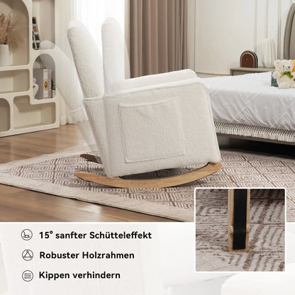 Schommelstoel – Relaxstoel – Wiegstoel – Loungechair – Teddypluche – Ergonomisch Design – Geïntegreerde Voetensteun - 67 x 126 x 98 cm - Wit
