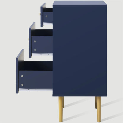 Nachtkastje – Bedkastje – Opbergkastje – Slaapkamerkast – Vis-Schubpatroon – Drie Lades – Afgeronde Hoeken - Blauw