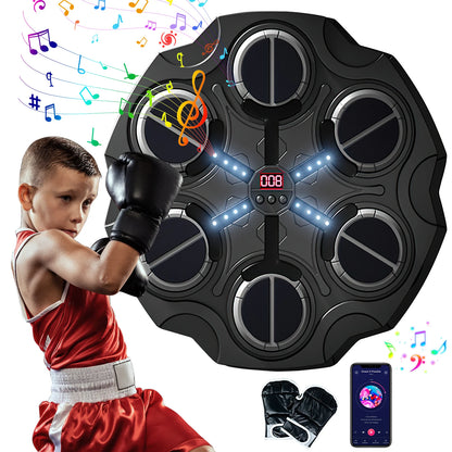 Music Boxing Machine - Music Boxing Machine voor de Muur - Gemonteerde Boks Trainer met Handschoenen & Bluetooth - Zwart
